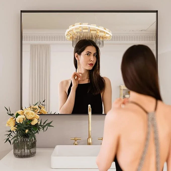 LOAAO Black Bathroom Mirror 28"X36" for Wall, Rectangle Bathroom Vanity Mirror, Hangs Vertically or Horizontally, Easy to Install, Modern Design - ModernBath