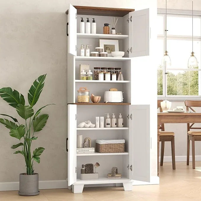 Farmhouse Bathroom Storage Cabinet, 67.9" Tall Freestanding Cabinet with 7 Adjustable Shelves & Barn Doors, Multipurpose Pantry Cupboard for Kitchen, Bathroom, Living Room, Dining Room - ModernBath
