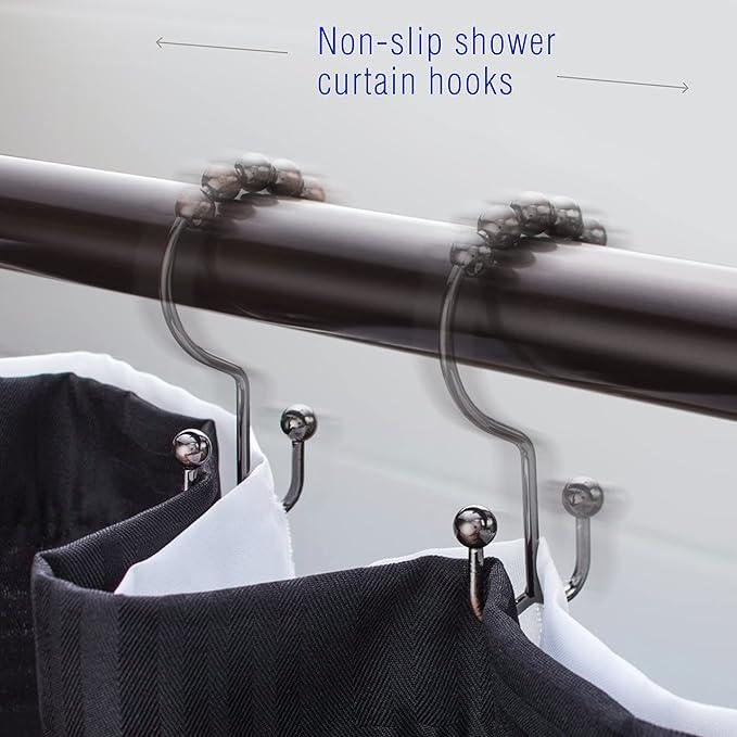 2lbDepot Shower Curtain Rings Hooks - Bronze Finish - Premium 18/8 Stainless Steel - Oil Rubbed Double Hooks with Easy Glide Rollers Rust Resistant - Six Finishes Available - Set of 12 for Shower Rod - ModernBath