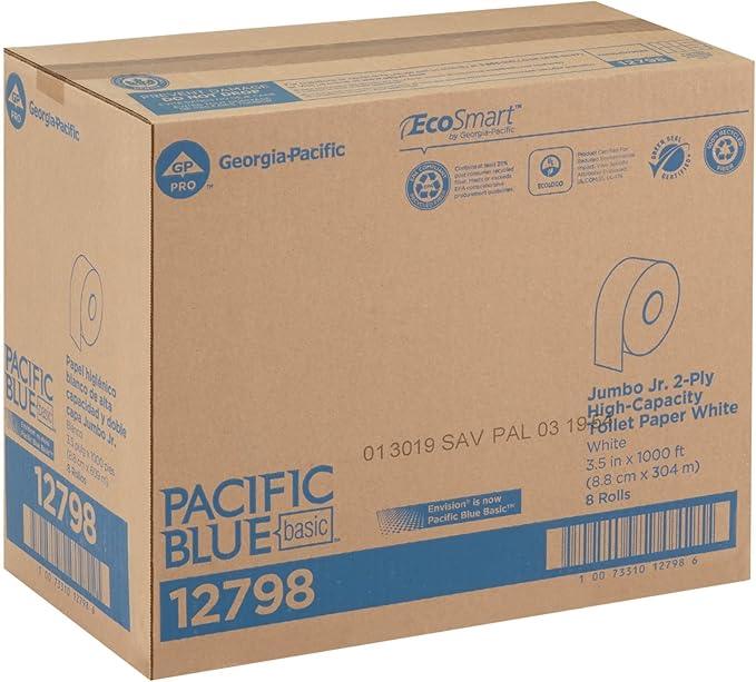 Georgia-Pacific Pacific Blue Basic 2-Ply Jumbo Jr. 9" Toilet Paper by GP PRO (Georgia-Pacific), 12798, 1,000 Linear Feet per Roll, 8 Rolls Per Case - ModernBath