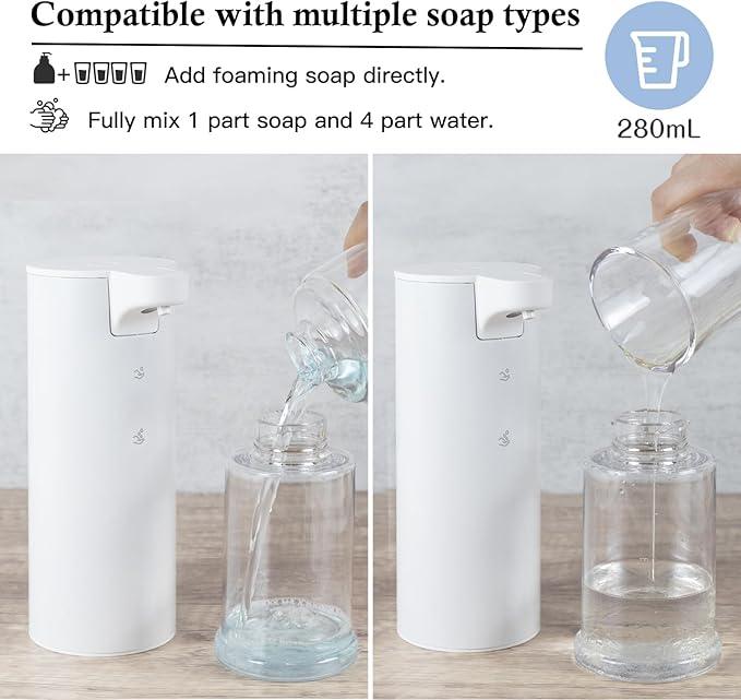LAOPAO Automatic Soap Dispenser Foaming: Rechargeable Touchless Soap Dispenser Stainless Steel Foam Soap Dispenser for Bathroom Hand Soap Pump for Kitchen Xmas Gift, 9oz, White - ModernBath