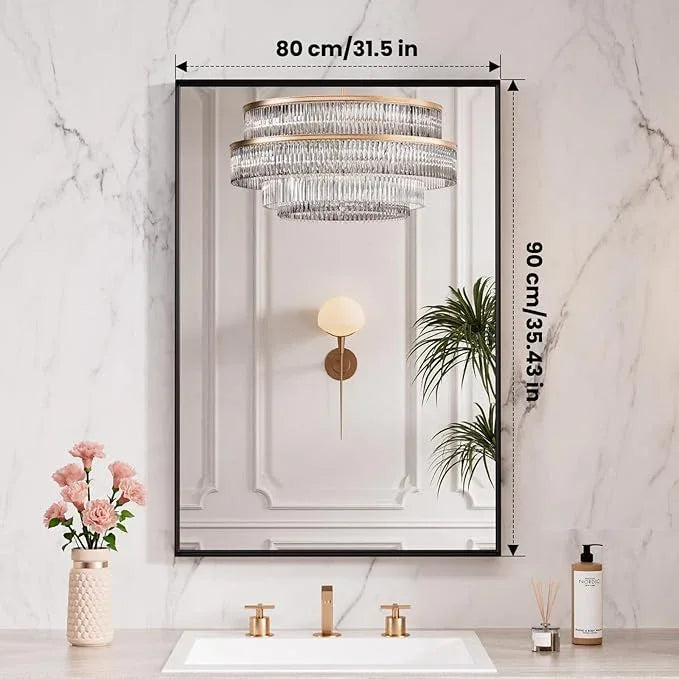 LOAAO Black Bathroom Mirror 32"X36" for Wall, Rectangle Bathroom Vanity Mirror, Tempered Glass, Hangs Vertically or Horizontally, Easy to Install, Modern Design - ModernBath