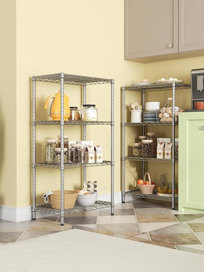 SINGAYE 4 Shelves Adjustable Storage Shelf Wire Shelving Rack Bathroom Standing Units Laundry Room Organization for Kitchen Office Bathroom Organizers Metal Pantry 14" D x 24" W x 48" H Gray - ModernBath