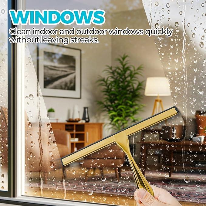ALFLOD 2PACK 10-Inch Golden All-Purpose Shower Squeegee for Shower Doors, Bath Linen Sets, Tile Shower Walls, Bathroom, Window, Glass and Car Windshield, Mirrors and Kitchen-Stainless Steel - ModernBath