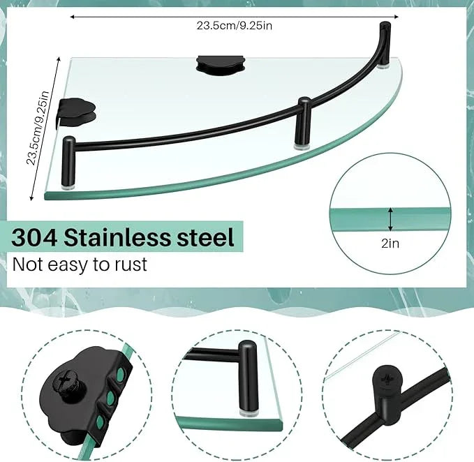 Crowye 4 Pcs Corner Shower Shelf 2-tier Glass Corner Shelf Stainless Steel Wall Mounted Bathroom Organizer for Storing Shower Gel Shampoo Brush, 9.25 Inches (Black) - ModernBath