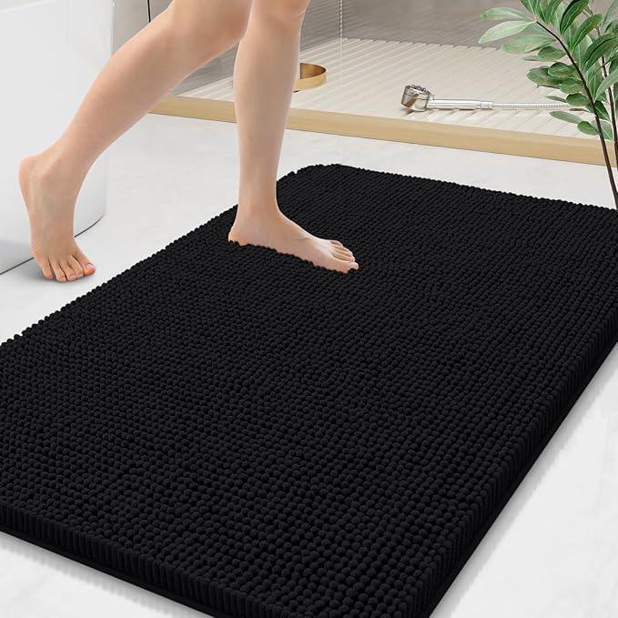 Arotive Bathroom Rugs 44x24, Extra Soft Absorbent Shaggy Chenille Bath Rugs, Machine Washable Rubber Backing Non-Slip Bath Mats for Bathroom Floor Tub and Shower, Home Decor Accessories, Black - ModernBath