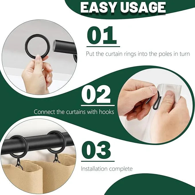 60Pcs Metal Curtain Rings and 60 Pcs Curtain Drapery Pin Hooks,Black Curtain Hooks for Drapes,30mm Internal Diameter for Window, Shower Curtain - ModernBath