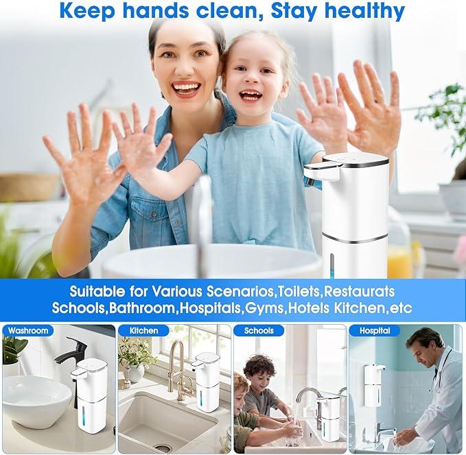 2 Pack Automatic Foaming Soap Dispenser,Touchless Soap Dispenser,13.5oz/400ml Rechargeable Wall Mounted Smart Dispenser for Bathroom Kitchen,Easy for Toddlers(White) - ModernBath