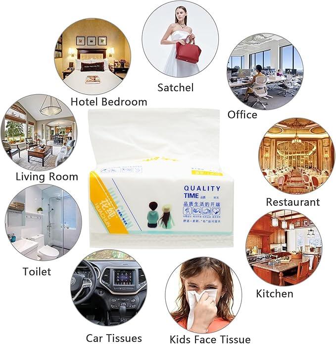 Small Soft Facial Tissues, Toilet Paper, Disposable Facial Napkins, Bag Cover NOT In Box, Material Wood Pulp Fiber NOT COTTON, 4-Ply, 8 Packs, 400 Sheets per Pack - ModernBath