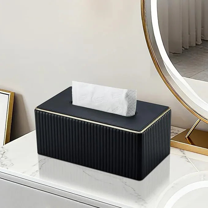 KINGFOM Rectangular Tissue Box Cover, PU Leather Tissue Box Holder with Magnetic Bottom, Napkin & Facial Tissue Holder Dispenser Decorative Box Cover for 120-count (3-Ply) 160-count (2-Ply) Black - ModernBath