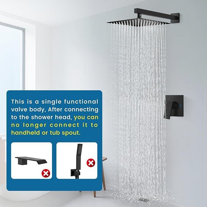 Cinwiny Shower Faucet Set,Shower Head and Handle Set with Valve,Single Handle,Wall Mount 10 Inch Showerhead for Modern Bathroom,Matte Black - ModernBath