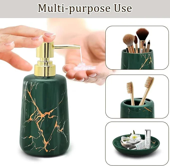CERBIOR Bathroom Accessories Set,4 Pcs Ceramic Bathroom Decor Accessory,Includes Toothbrush Holder, Toothbrush Cup, Soap Dish for Decorative Countertop and Housewarming Gift(Green 4pcs) - ModernBath