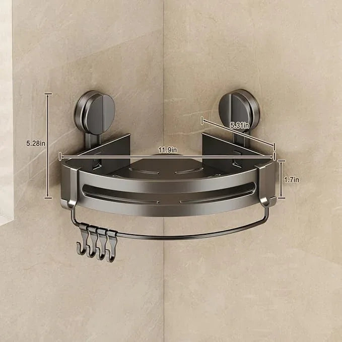 VOLPONE Shower Caddy Suction Cup, 1 Pack Corner Shower Shelves No Drilling, Showers Organizer Storage with Towel Bar & Removable Hooks, Bathroom Shower Shelf Rack for Inside Showers, Triangle - ModernBath