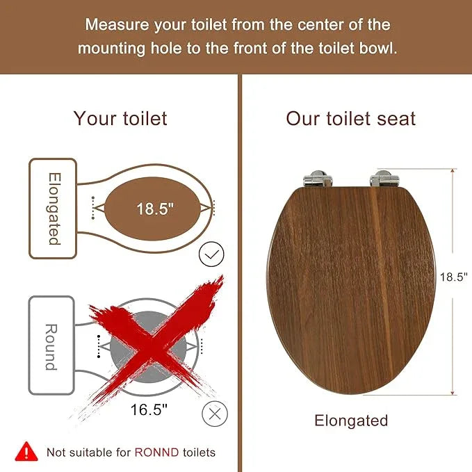Elongated Toilet Seat Molded Wood Toilet Seat with Quietly Close and Quick Release Hinges, Easy to Install also Easy to Clean by Angol Shiold (Elongated, Walnut) - ModernBath