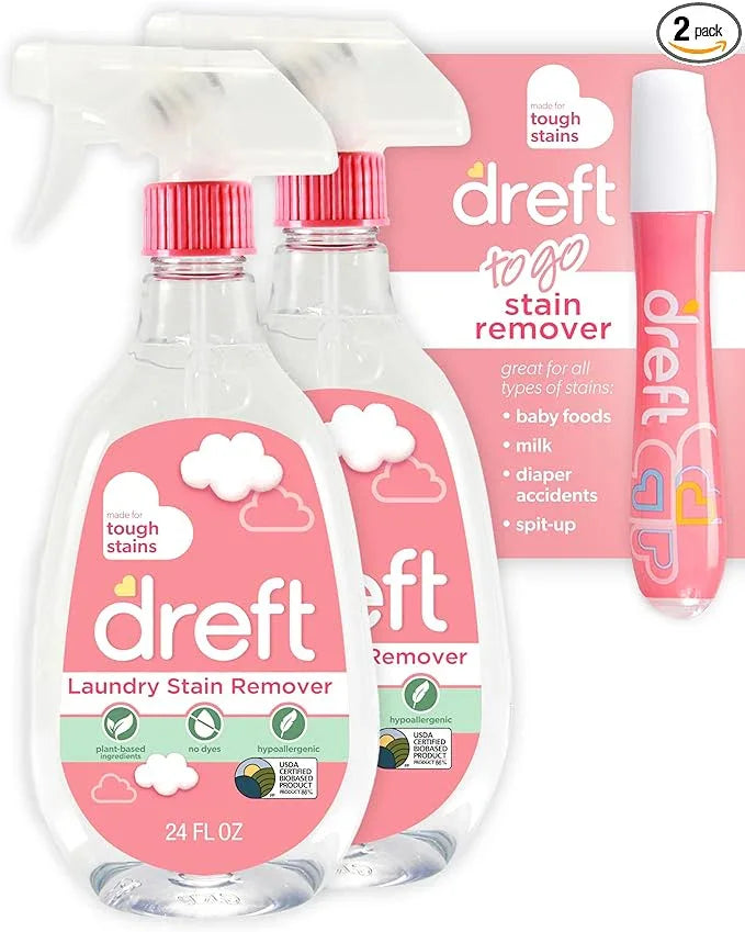 Dreft Stain Remover for Baby Clothes and Hypoallergenic Baby Stain Remover Spray Plus Travel Size Stain Treater Pen, 24 Fl Oz ( Pack of 2 + Stain Pen) - ModernBath