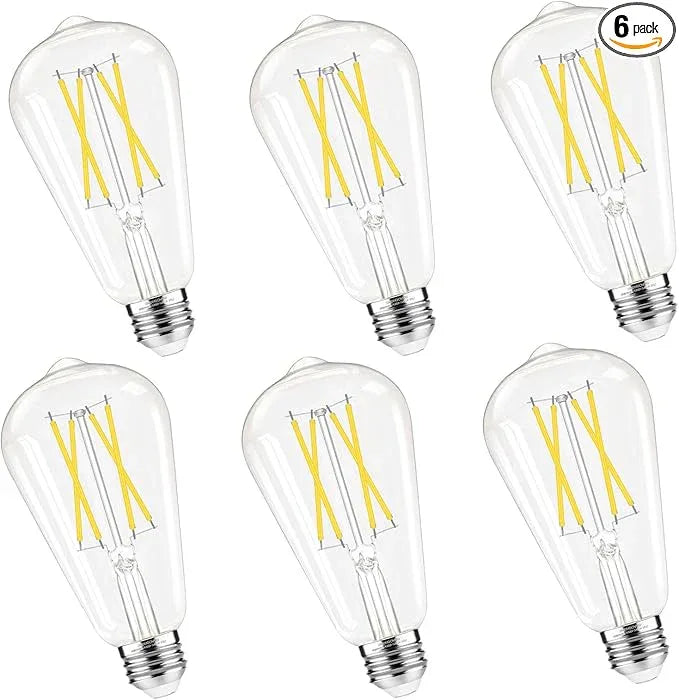 Dimmable Edison Bulbs, 4000K Daylight White, 6W Equivalent to 60 watt E26 LED Bulb, ST58 Vintage Light Bulbs, 600LM, 90+ CRI, E26 Base, Clear Glass, 6 Pack - ModernBath