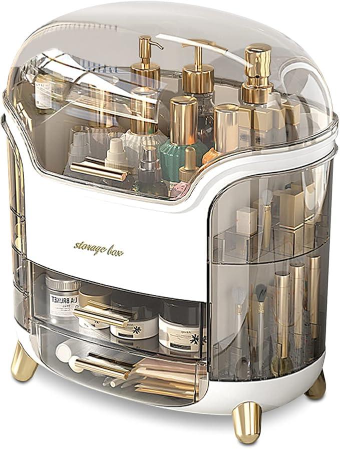 Ergocar Portable Light Luxury Series Multi-Function Make Up Case Dustproof Cosmetic Storage, Skin Care Products Jewelry Organizer Lipstick Box - White - ModernBath