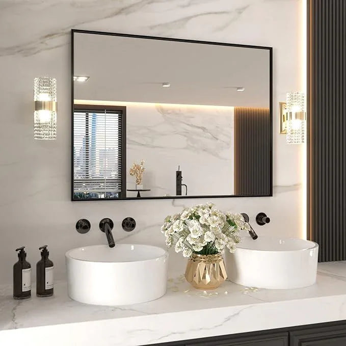 LOAAO 48"X32" Black Rectangle Bathroom Mirror Wall, Matte Black Aluminum Alloy Frame, Tempered Glass, Hangs Vertically or Horizontally, Easy to Install - ModernBath