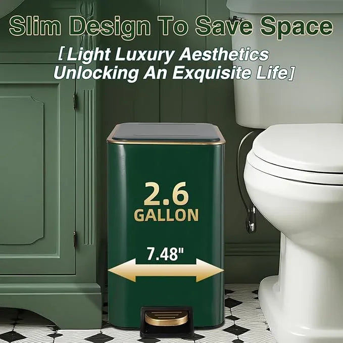 XLHOMO Bathroom Set Bathroom Accessories Set 8 Piece Green and Gold Bathroom Set, Bathroom Sets with Stainless Steel Trash Can,Toilet Brush,Toothbrush Set,Soap Dispenser - ModernBath