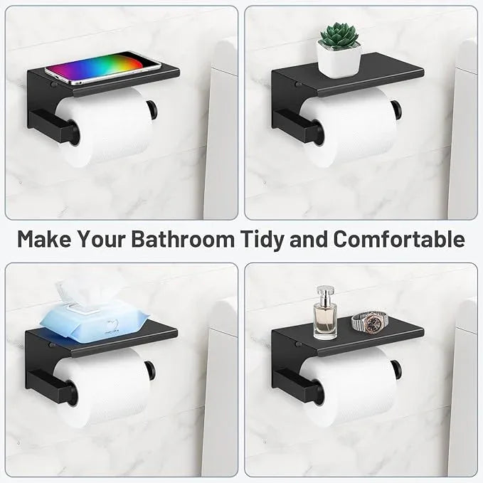 TURS 5-Pieces Matte Black Bathroom Hardware Set 23.6 Inch SUS304 Stainless Steel Towel Bar Set Wall Mounted Square Toilet Paper Holder with Shelf - ModernBath