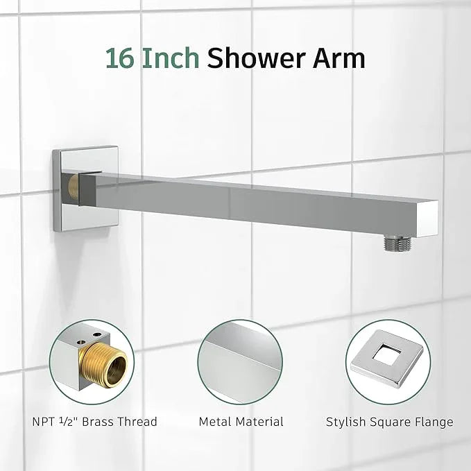 SunCleanse Shower Faucet Set with Valve, 8 Inch Square Shower Head and Handle Set, Single Handle Shower Trim Kit with Extra Long Shower Arm, Polished Chrome - ModernBath