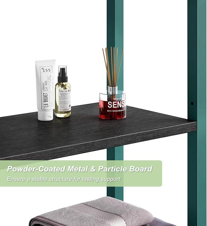 Over-The-Toilet Storage Rack, 4-Tier Bathroom Organizer Shelf Over Toilet with Adjustable Shelf and Basket, Freestanding Space Saver Bathroom Shelves Above Toilet for Room (Green- Black) - ModernBath