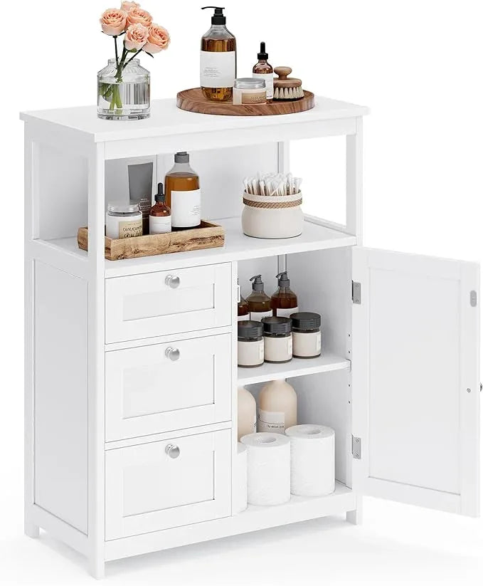 VASAGLE Floor Storage Cabinet, Freestanding Storage Unit with 3 Drawers, Adjustable Shelf, 11.8 x 23.6 x 31.5 Inches, for Living Room, Bathroom, Entryway, White UBBC542P31V1 - ModernBath