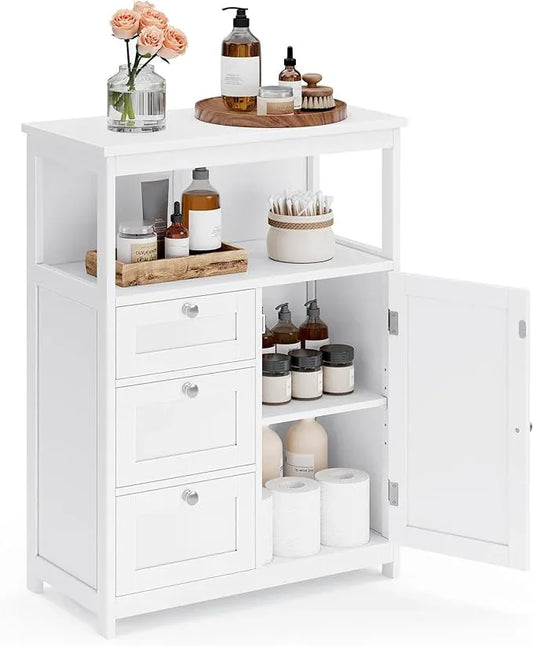 VASAGLE Floor Storage Cabinet, Freestanding Storage Unit with 3 Drawers, Adjustable Shelf, 11.8 x 23.6 x 31.5 Inches, for Living Room, Bathroom, Entryway, White UBBC542P31V1 - ModernBath