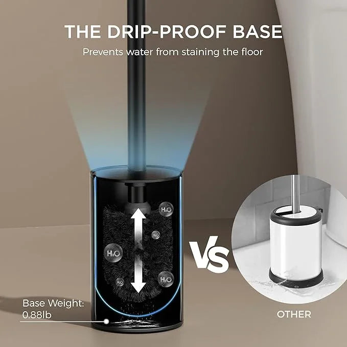FORIOUS Toilet Brush and Holder Set, 304 Stainless Steel Heavy Duty Base and Handle for Bathroom Deep Cleaning, Toilet Bowl Cleaners Brush with Holder, Space Saving for Storage (1, Matte Black) - ModernBath