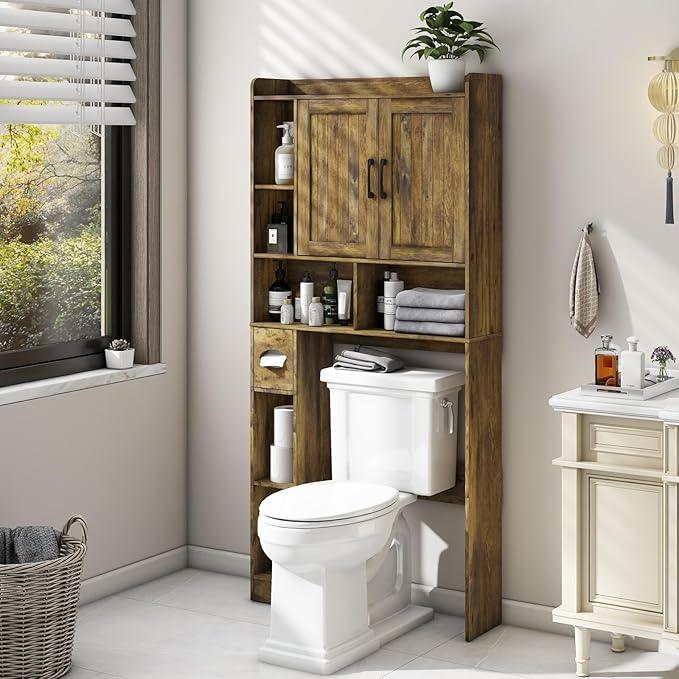 Vabches Over The Toilet Storage Cabinet, Farmhouse Storage Cabinet Over Toilet with Barn Door，Home Space-Saving Toilet Rack for Bathroom, Restroom and Laundry - ModernBath