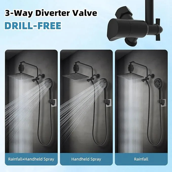 Filtered Shower Head, 10" High Pressure 10-Spray Handheld/Rainfall Shower Head Combo with 20 Stage Shower Filter, 11" Shower Extension Arm, 71" Hose, Shower Head Holder, Matte Black - ModernBath