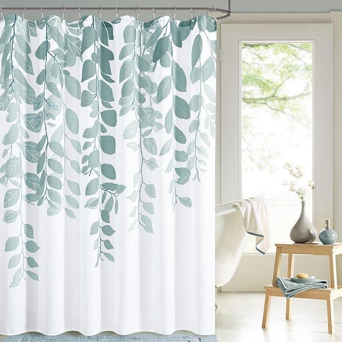 BOODII Light Blue Shower Curtain for Bathroom Botanical Eucalyptus Nature Eucalyptus Shower Curtain Set Floral Leaves Waterproof Bathroom Bath Curtains with Hooks 72x72 - ModernBath