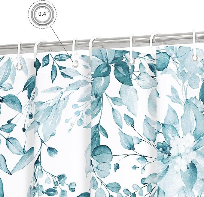 Gibelle Spa Blue Eucalyptus Shower Curtain, Watercolor Plant Leaves with Floral Bathroom Shower Curtain Set with Hooks, 72x72 - ModernBath