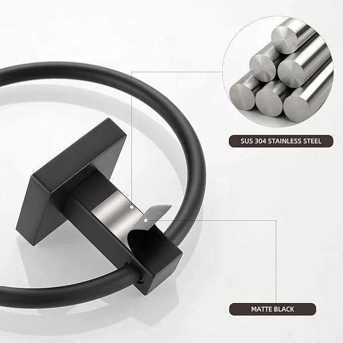 BigBig Home Black Toilet Paper Holder Towel Ring, Matte Black Toilet Roll Holder Hand Towel Holder, Modern Towel Holder for Bathroom Wall Mounted Double Post Toilet Tissue Holder 2 Pieces Set - ModernBath