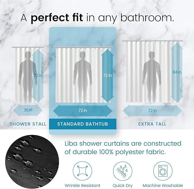 LiBa Black Shower Curtain, Heavy Duty Fabric, Soft Cloth Shower Curtain Liner, Hotel Quality with Magnets Shower Curtains for Bathroom, 72 x 72 Inches(Black) - ModernBath