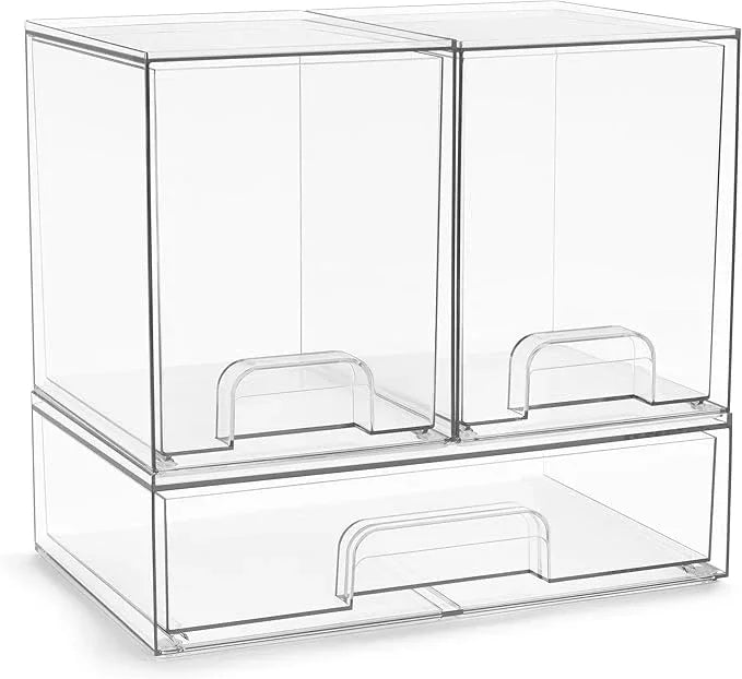 Sorbus Acrylic Storage Containers - 3 Pack, Stackable Storage Bins Set for Bathroom Organization - Clear Acrylic Drawer Organizers - Makeup Case Pull-Out Drawers (7.6’’ Tall and 12.1’’ Wide) - ModernBath