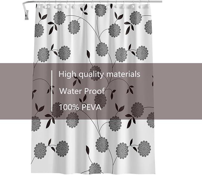 TIKABC Shower Curtain Liner, 4G PEVA Black and White Tree Flower Shower Liner, Plastic Waterproof Shower Curtains, 72x72 inch with Grommet Holes 3 Magnetic Weights - ModernBath