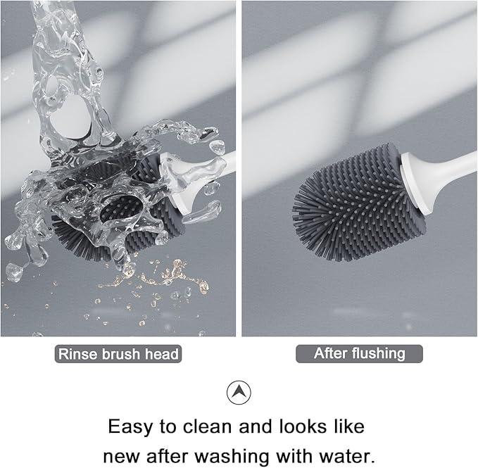 Lefree Silicone Toilet Brush and Holder, Bathroom Cleaner Brush Set, Non-Slip Handle Toilet Bowl Brush with TPR Soft Bristle, Wall Mounted/Floor Standing - ModernBath