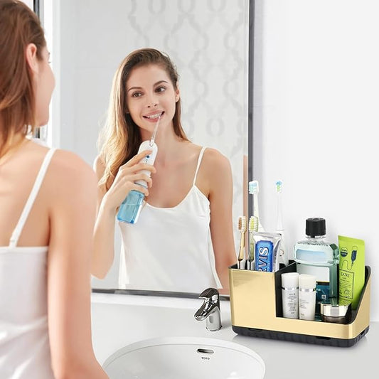 PARKMANI Toothbrush Holders for Bathroom Countertop Organizer, Kids Electric Toothbrush and Toothpaste Holders, Bathroom Accessories Organizer and Storage (Brushed Gold)