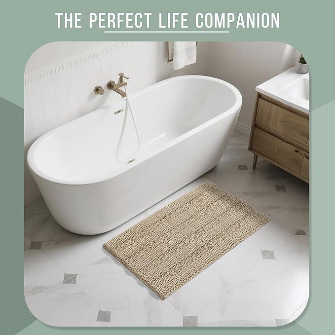 Yimobra Bathroom Rug Mat 36 x 24, Non Slip and Super Absorbent Bath Mat,Machine Washable Quick Dry,Ultra Plush Chenille Shower Rugs for Bathroom Floor Sink Tub and Shower Outside,Camel - ModernBath