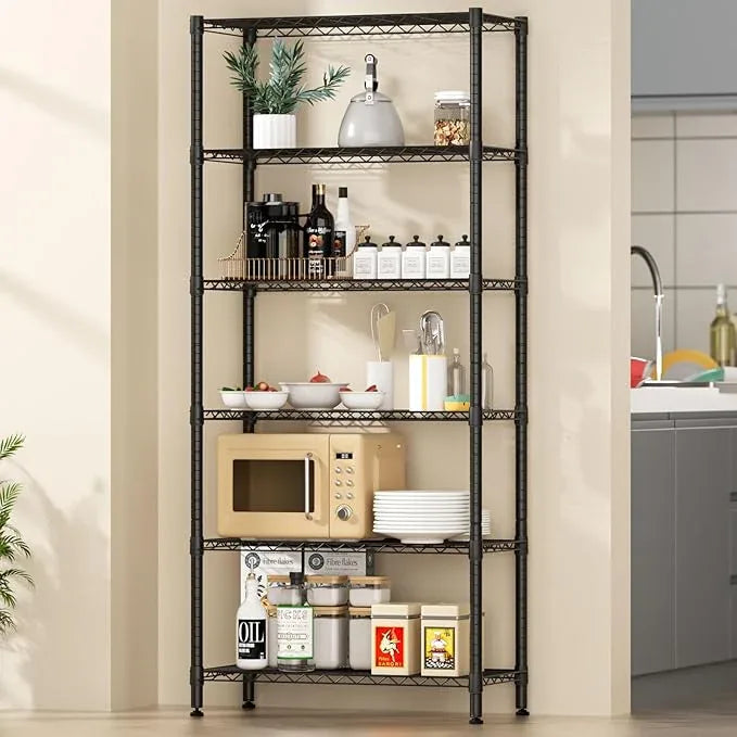 6 Tier Adjustable Storage Shelves,Heavy Duty Metal Utility Shelf 900LBS Capacity,Wire Shelving Unit Organizer Rack for Home,Kitchen,Office,Bathroom,Pantry Room,12" D x 22" W x 69" H,Black - ModernBath