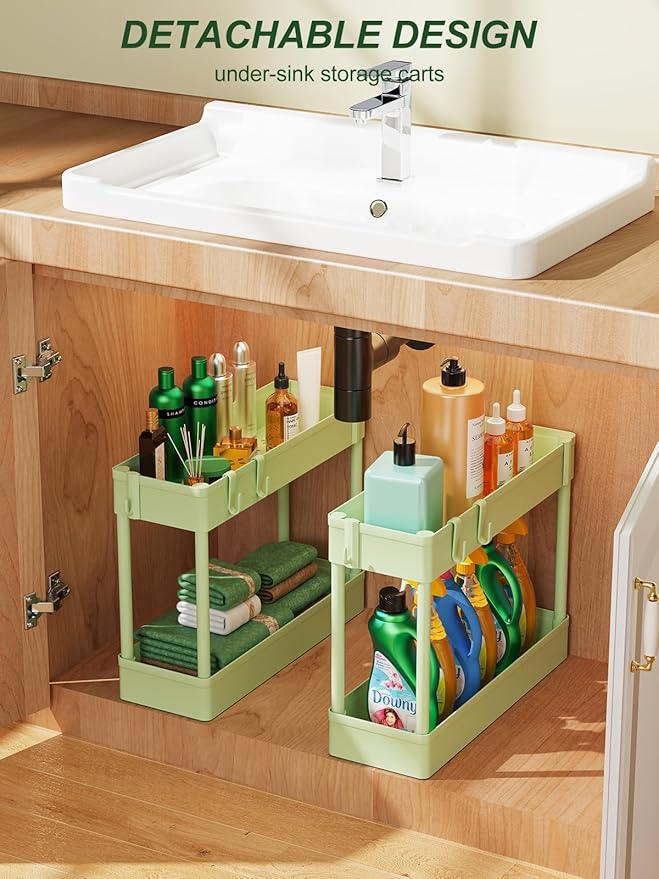 LEHOM 5.1" Slim Storage Cart - 4 Tiers Bathroom Organizer Mobile Shelving Unit Storage Rolling Utility Cart Slide Out Organizer for Kitchen Bathroom Laundry Narrow Places, Green - ModernBath