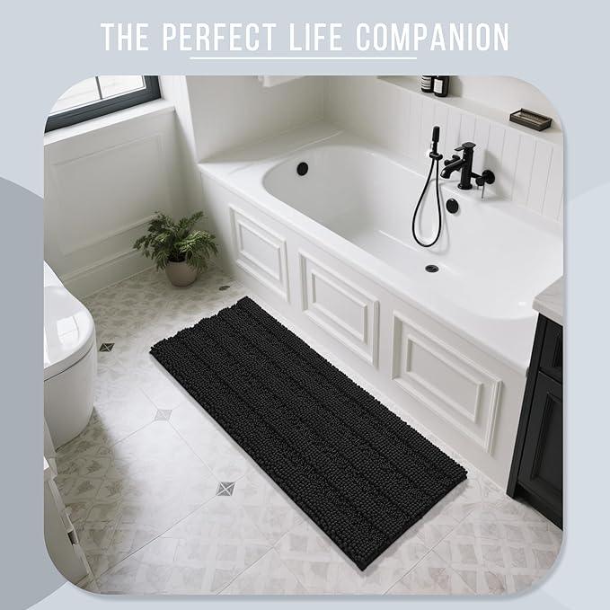Yimobra Bathroom Runner Rugs 55"x24", Non Slip and Absorbent Bath Mat, Super Soft Water Absorbent Hallway Carpet, Machine Washable Rug for Vanity Tub Shower, Black - ModernBath