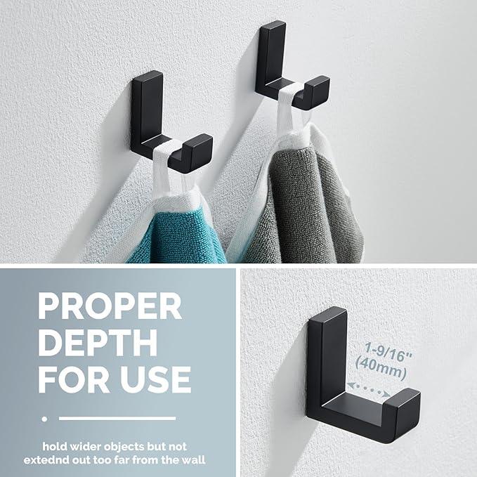 Angle Simple Bathroom Towel Hooks, SUS 304 Stainless Steel Robe Coat Holder Hanger Wall Mounted, Matte Black, 4 Pack - ModernBath