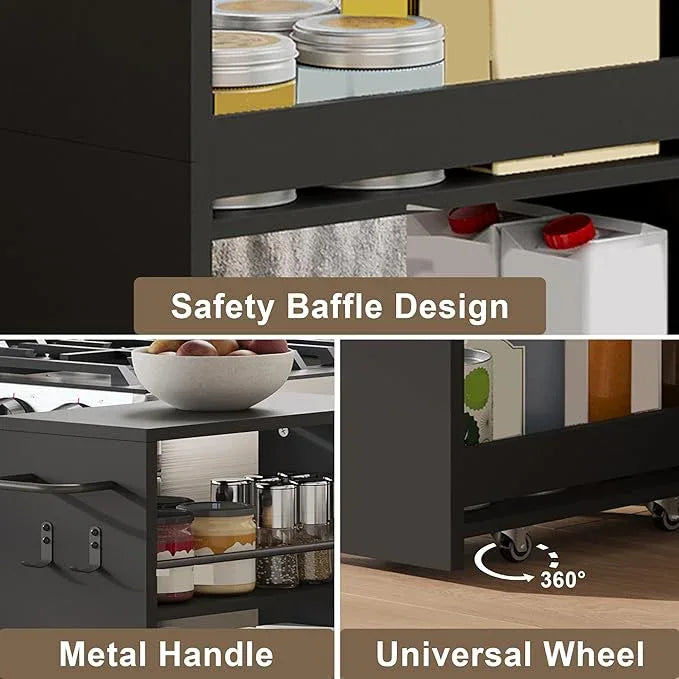 ChooChoo 4-Tier Slim Storage Cart with Handle, 7.87" W Rolling Utility Cart on Universal Wheels, Kitchen Cart Mobile Shelving Organization for Laundry Room, Bathroom & Narrow Places, Black - ModernBath