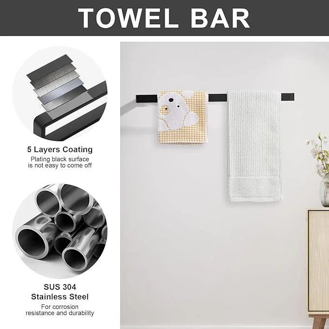 YACVCL 4-Piece Matte Black Bathroom Hardware Accessories Set, Bath Towel Bar Set SUS304 Stainless Steel, Round Towel Racks for Bathroom Wall Mounted - ModernBath