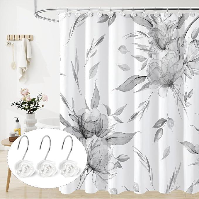 Litabel Rose Flower Shower Curtain Hooks 12PCS,Home Decorative White Rose Shower Curtain Hooks Metal Rustproof Cute Rose Flower Shower Hooks Rings Bathroom Shower Rods Decoration Accessories - ModernBath