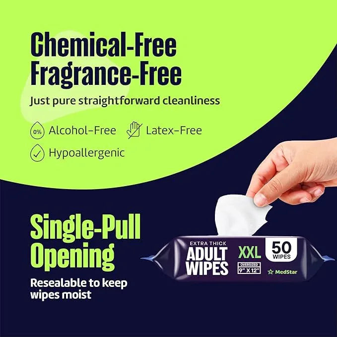 Adult Wipes for Elderly 1 Pack - Hospital Grade Extra Large Extra Thick Disposable Washcloths for Adult No-Rinse Bathing & Shower Alternative - Fragrance-Free XXL - ModernBath