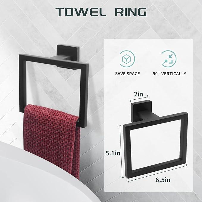 Matte Black Bathroom Hardware Set Towel Bar Set Black Bathroom Hardware Accessories Set with Towel Bars, Stainless Steel Wall Mounted Bathroom Towel Rack Set Square - ModernBath