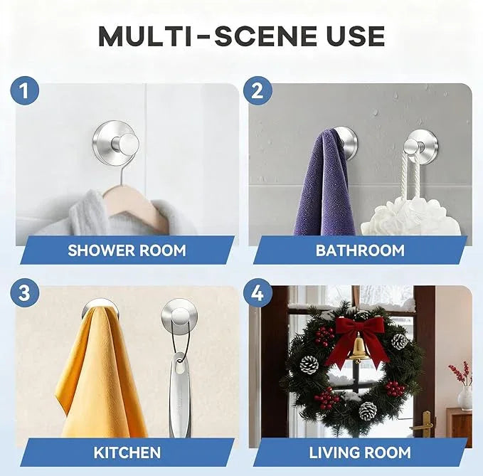 Suction Cup Hooks for Shower, Bathroom,Glass Windows,Tile – Towel, Loofah, No-Drill Wreath Hanger for Front Door Waterproof Hook Hold,Silver 4packs - ModernBath